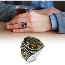 Okyanus Silver Soft Faset Zultanit Taşlı Yanları-Çevresi Mikro Taş Mıhlamalı 925 Ayar Gümüş Erkek Yüzük