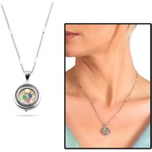 Okyanus Silver Multicolor Zirkon Taşlı Oval Tasarım At Nalı Detaylı 925 Ayar Gümüş Kadın Şans Kolyesi