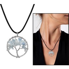 Okyanus Silver Hayat Ağacı Tasarım Zarif Ip Zincirli Aquamarin Doğaltaş Kadın Kolye