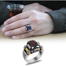 Okyanus Silver Kırmızı Baget Taşlı Avangarde Tasarım 925 Ayar Gümüş Şah Cihan Yüzüğü