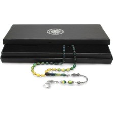 Okyanus Silver Ayyıldız Kararmaz Metal Püsküllü Arpa Kesim Süzme Mavi-Beyaz Ateş Kehribar Tesbih