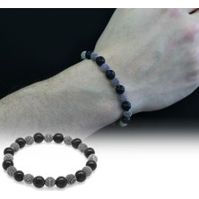 Okyanus Silver Gri Kaplangözü Metal Kombinli Küre Kesim Doğal Taş Bileklik