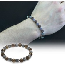 Okyanus Silver Kuvars Metal Kombinli Küre Kesim Doğal Taş Bileklik