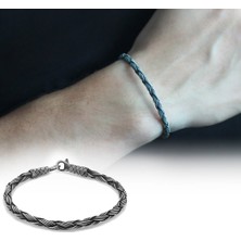 Okyanus Silver El İşçiliği Örgü Oval Form 1000 Ayar Gümüş Kazaz Erkek Bileklik