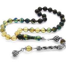 Okyanus Silver Kararmaz Metal Halat Püsküllü İstanbul Kesim Süzme Mavi-Beyaz Ateş Kehribar Tesbih