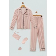 For You Kids 7'li Viskon Biyeli Çizgili Fuşya Pijama Takımı S27426