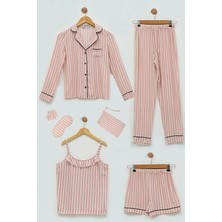 For You Kids 7'li Viskon Biyeli Çizgili Fuşya Pijama Takımı