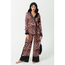 for you in&out 6'lı Hem İçeride Hem Dışarıda Leopar Desen Siyah Pijama Takım S27396