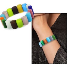 Okyanus Silver Çakra Çok Renkli Kedigözü Kadın Bileklik