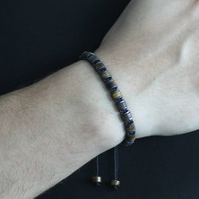 Okyanus Silver Silindir Kesim Makrome Örgülü Kaplangözü-Hematit Kombinli Doğal Taş Erkek Bileklik