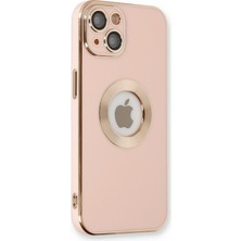 Case World Caseworld Apple iPhone 14 Plus  Kapak Mercek Korumalı Logo Gösteren Tasarım Silikon Kılıf - Rose Gold