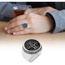 Okyanus Silver Oval Tasarım Soyağacı Temalı 925 Ayar Gümüş Erkek Yüzük