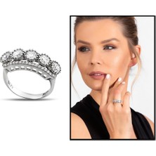 Okyanus Silver Starlight Diamond Pırlanta Montür Damla Tasarım 925 Ayar Gümüş Kadın Beştaş Yüzük
