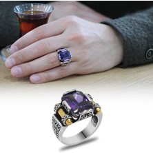 Okyanus Silver Mor Baget Taşlı Avangarde Tasarım 925 Ayar Gümüş Şah Cihan Yüzüğü