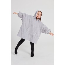 Poffy Çocuk Oversize Giyilebilir Battaniye Tek Beden Çok Rahat 12 Yaş Altı Unisex Hoodie Peluş Kapüşonlu Sweatshirt