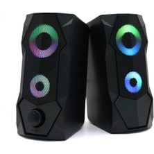 Gaman Bilgisayar Hoparlörü Rgb Işıklı 2.0 USB Oyun Stereo Kablolu Pc Hoparlör 3.5mm Aux Girişi Gaming Oyuncu Speaker