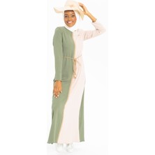 Beyza Hasır Kuşaklı Tesettür Mint Yeşil Elbise 5095