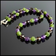 Seven Art Jewelry Gümüş Kolye, Ametist, Dumanlı Kuvars, Yeşim Taşı Kolye, Pırlanta Kesim Kolye