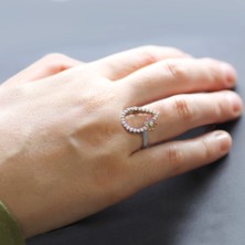 Okyanus Silver Zirkon Taşlı Damla Model Sarı Mineli Çiçek Tasarım Gold 925 Ayar Gümüş Bayan Yüzük