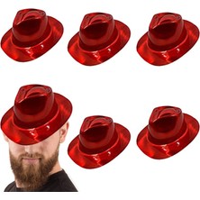 Pandoli Kırmızı Renk Kovboy Tarz Plastik Parti Şapkası Yetişkin 6 Adet