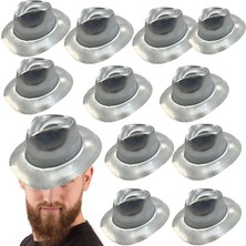 Pandoli Gümüş Renk Kovboy Tarz Plastik Parti Şapkası Yetişkin 12 Adet