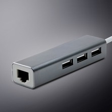 Ultratekno USB 3.0 3-Port Hub ve Gigabit Ethernet Adaptör Ikisi Bir Arada USB Adaptör - Alüminyum Kasa