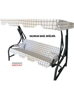Nelson 3 Kişilik Salıncak Minder Seti Süngersiz Kılıfı Beyaz Pano Bahçe Minderi