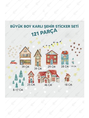 Msticker Yılbaşı Karlı Şehir Büyük Boy Yeni Yıl Çocuk Bebek Odası Sticker Seti - Yılbaşı Süsü