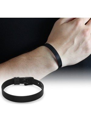 Tesbihname Uzunluk Ayarlı Siyah Renk Çelik Erkek Hasır Bileklik