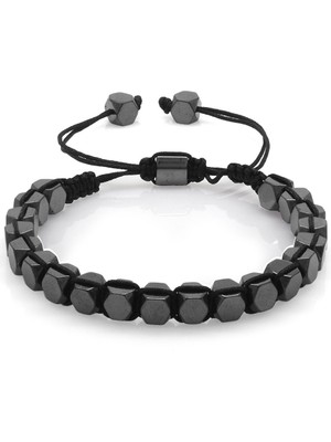 Tesbihname Makrome Örgülü Altıgen Prizma Tasarım Hematit Doğaltaş Kadın Bileklik