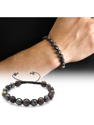 Tesbihname Makrome Örgülü Küre Kesim Mat Ceyd-Fasetalı Hematit Kombinli Doğaltaş Bileklik