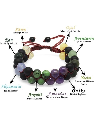 Tesbihname Çift Sıra Makrome Örgülü Küre Kesim Çoklu Doğaltaş Kombinli Erkek Şifa Bilekliği