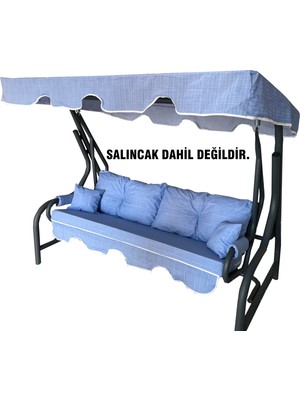 Nelson 3 Kişilik Lüks Vip Salıncak Minderi Düğmeli-Süngerli Bahçe Minderi Mavi Çizgili