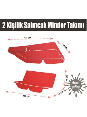 Nelson Vip Bahçe Salıncağı Minder Seti 2 Kişilik Tenteli Salıncak Minder Seti Kırmızı Renk