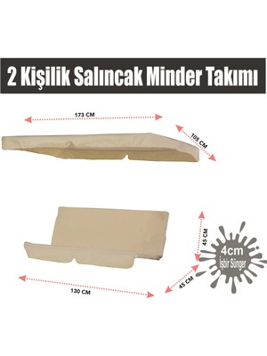 Nelson Vip Gölgelikli Salıncak Minder Takımı, Bahçe Salıncak Minderi Krem Renk