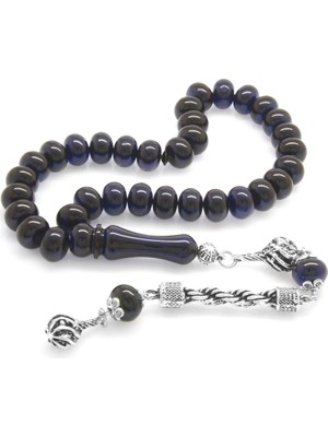 Gül Endam Kararmaz Metal Halat Püsküllü Tekerlek Kesim Lacivert Sıkma Kehribar Tesbih