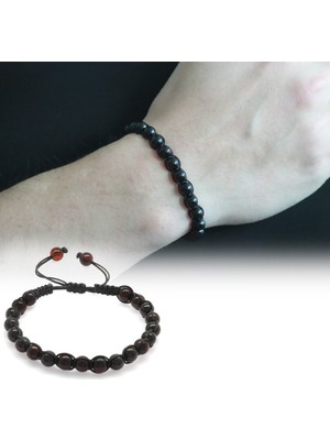 Gümüş Hediye Al Makrome Örgülü Küre Kesim Kırmızı Doğal Damla Kehribar Bileklik