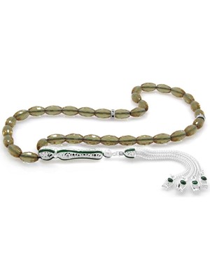 Gümüş Hediye Al Alpaka Püsküllü Yeşil Mineli Arpa Kesim Sultanit Tesbih