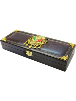 Gümüş Hediye Al Osmanlı Arma Temalı Kahverengi Deri Içi Astarlı Avangarde Tesbih Kutusu