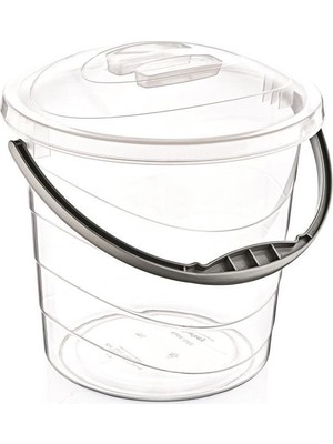Poly Time 15 Litre Kapaklı Ölçekli Şeffaf Su Kovası - Abs Plastik - Saplı