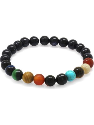 Gümüş Hediye Al Küre Kesim Çoklu Doğal Taş Yıldız-Gezegen Kombinli Erkek Şans Bilekliği