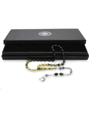 Okyanus Silver Ayyıldız Kararmaz Metal Püsküllü Arpa Kesim Süzme Beyaz-Siyah Ateş Kehribar Tesbih