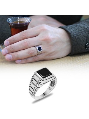 Okyanus Silver Kare Oniks Taşlı Elegance Tasarım 925 Ayar Gümüş Erkek Yüzük