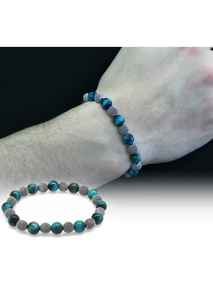 Okyanus Silver Turkuaz Kaplangözü Metal Kombinli Küre Kesim Doğal Taş Bileklik