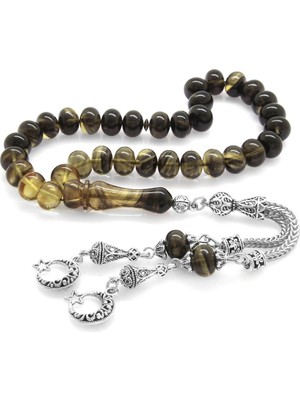 Okyanus Silver Kararmaz Metal Ayyıldız Püsküllü Tekerlek Kesim Süzme Siyah-Beyaz Ateş Kehribar Tesbih