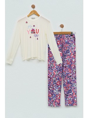 For You Kids 4'lü You Çicek Baskılı Lila Pijama Takım S27409