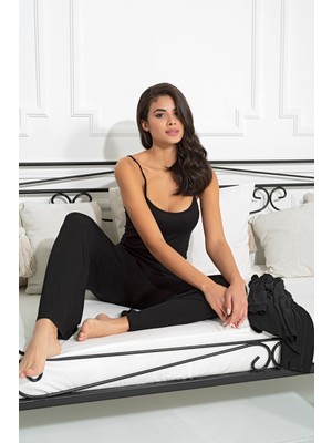 For You Sleepwear 3'lü Penye Sabahlıklı Atlet Pantolon Siyah Takım S27277