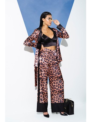 for you in&out 6'lı Hem İçeride Hem Dışarıda Leopar Desen Siyah Pijama Takım S27396