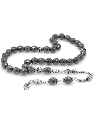 Okyanus Silver 925 Ayar Gümüş Püsküllü Küre Kesim Faset Hematit Doğaltaş Tesbih