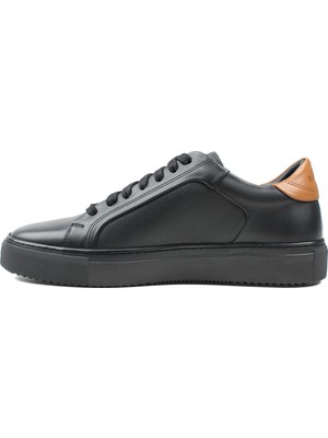 Agucino Hakiki Deri Siyah Erkek Sneaker Ayakkabı